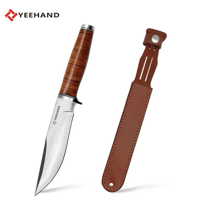 New arrival 5cr5mov steel blade leather handle survival fixed blade knife full tang fixed blade camping knife